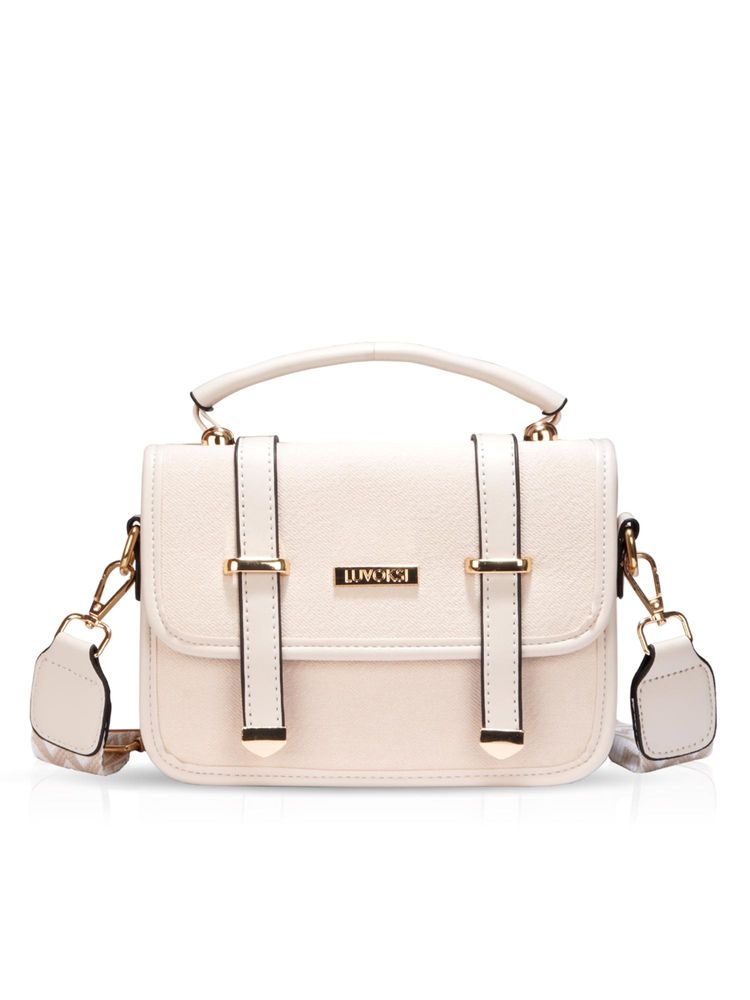 LUVOKSI Off White Textured Sling Bag (Medium)-image-5