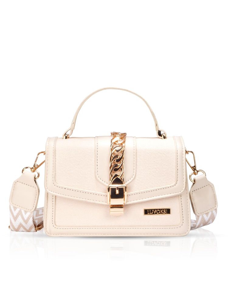 LUVOKSI Beige Textured Sling Bag (Medium)-picture-3