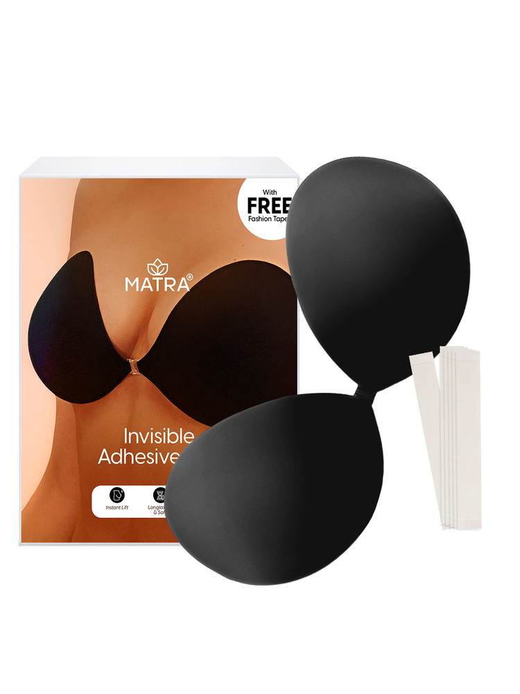 Matra Invisible Adhesive Bra Sticky Strapless Silicone Stick On in Black with Free Fashion Tapes-image-38