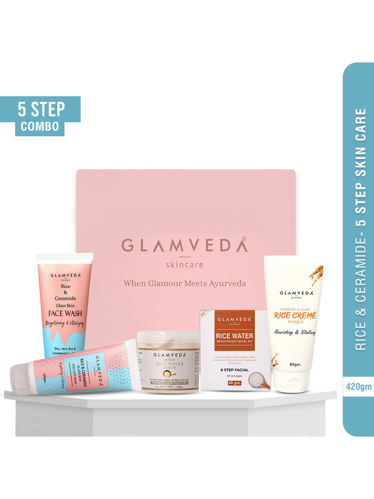 Glamveda Korean Glass Skin Rice & Ceramide Brightening Combo For Women