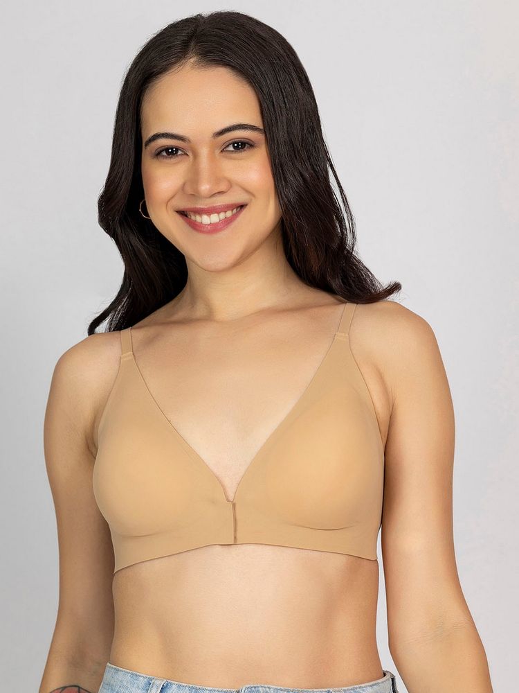 Chelvet Women Beige Seamless Padded Front-Closure Bra-picture-8