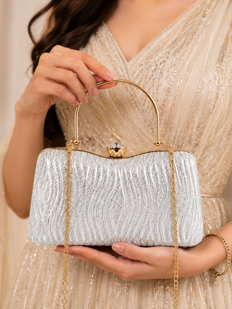 Fabbhue Women's Textured Clutch with Detachable Strap-image-3