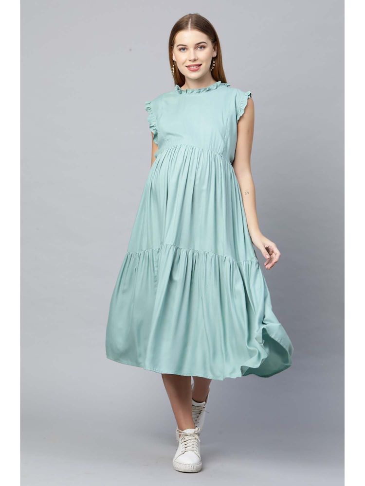 MomToBe Womens Sea Green Maternity Midi Nursing Dress-image-48