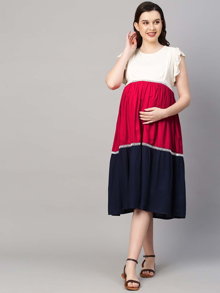 MomToBe Womens Multi Color Maternity Tiered Dress-picture-21