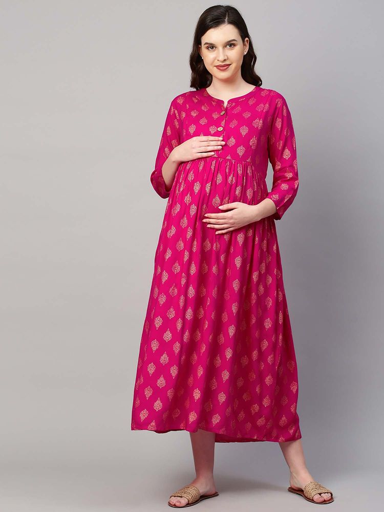 MomToBe Ethnic Motifs Maternity Midi Nursing Dress-picture-27