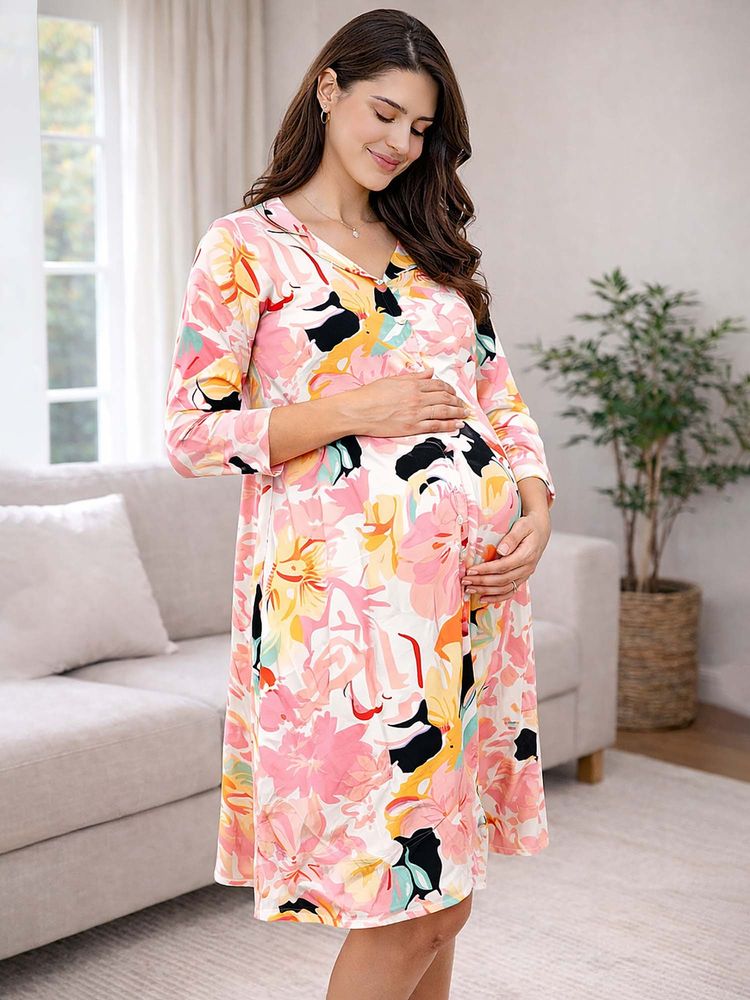 MomToBe Abstract Floral Print Maternity Dress-picture-12