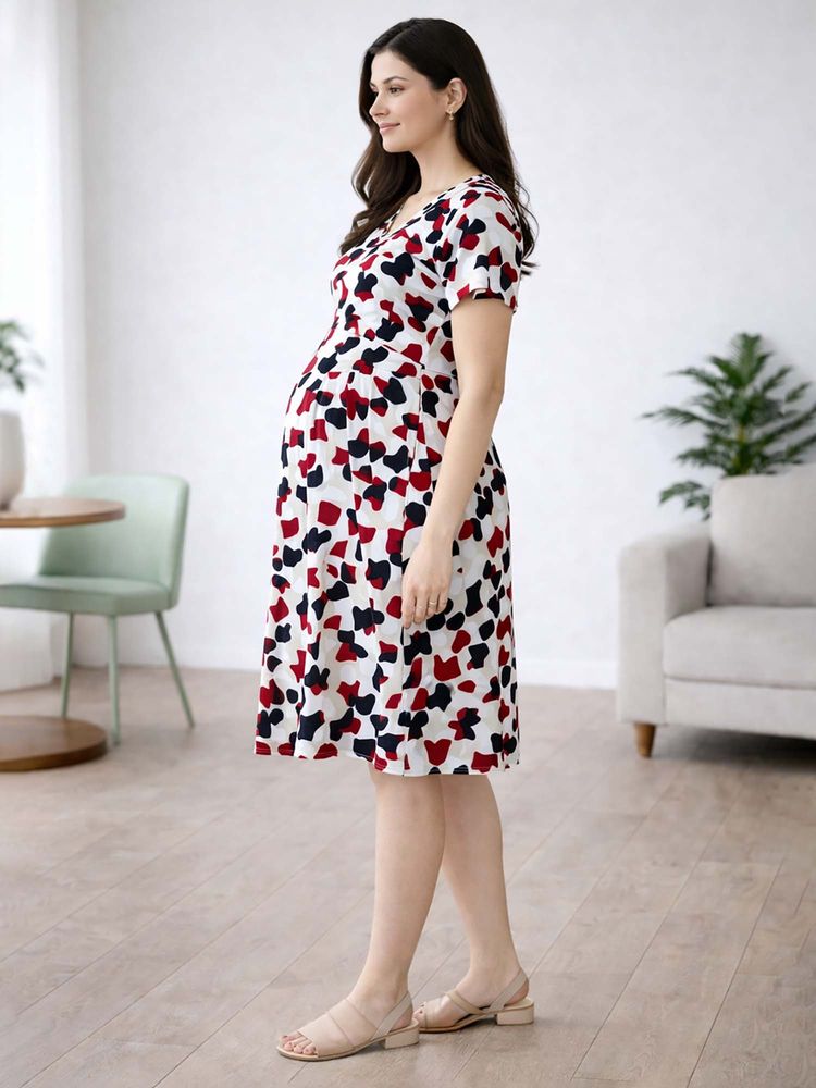 MomToBe Abstract Geometric Print Maternity Dress-image-10