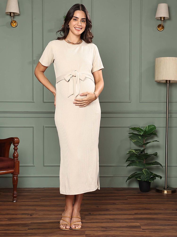 MomToBe Women Cream Bodycon Maternity Dress-picture-23