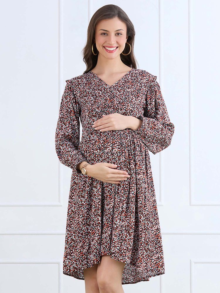 MomToBe Womens Ditsy Print Maternity Dress-image-8