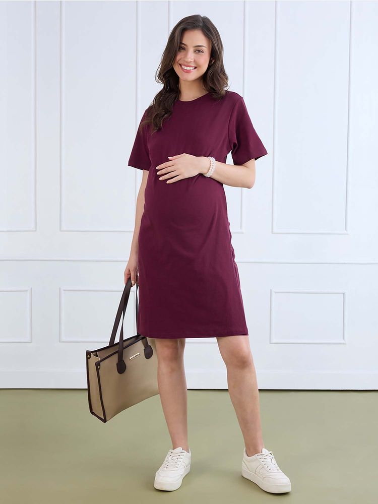 MomToBe Cotton Plum Maternity T Shirt Dress-picture-15
