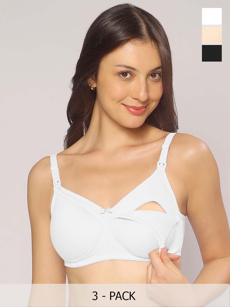 MomToBe Cotton Non-Padded Non Wired Maternity Bra Multi-Color (Pack of 3)-picture-14