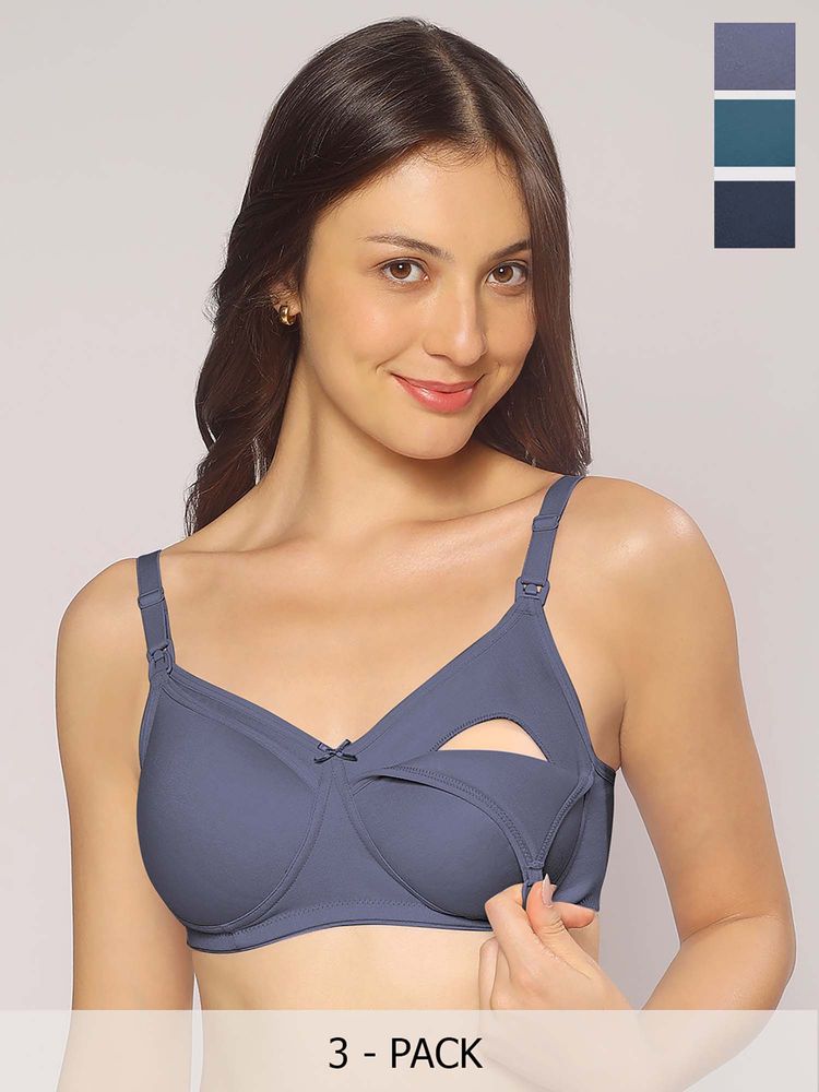 MomToBe Cotton Non-Padded Non Wired Maternity Bra Multi-Color (Pack of 3)-image-25