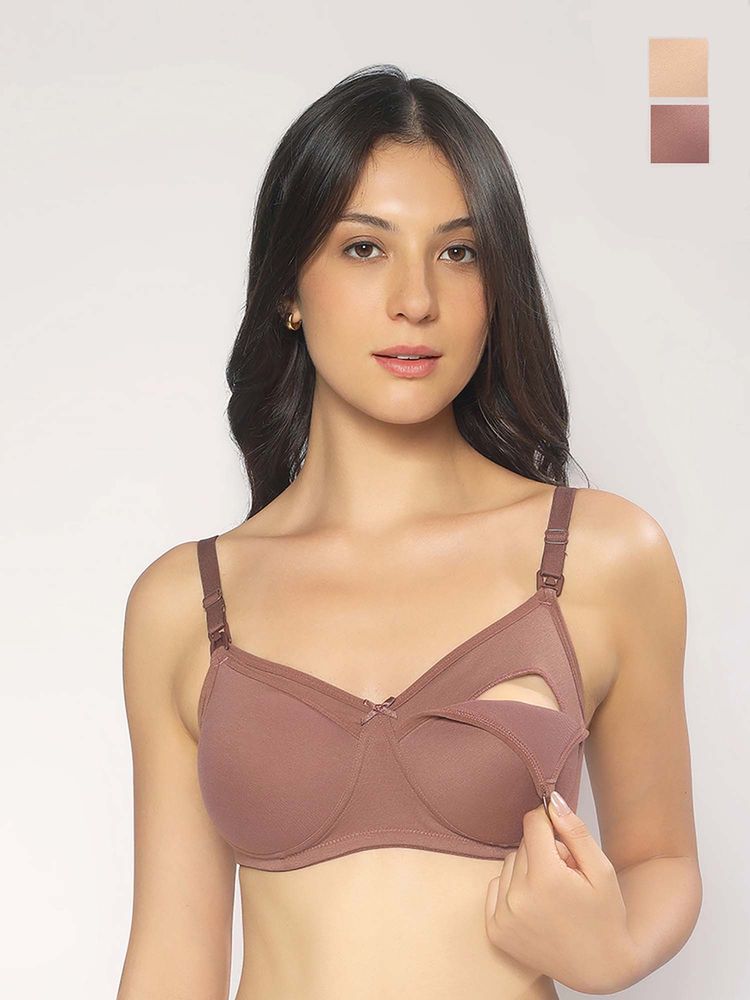 MomToBe Cotton Non-Padded Non Wired Maternity Bra Multi-Color (Pack of 2)-image-26