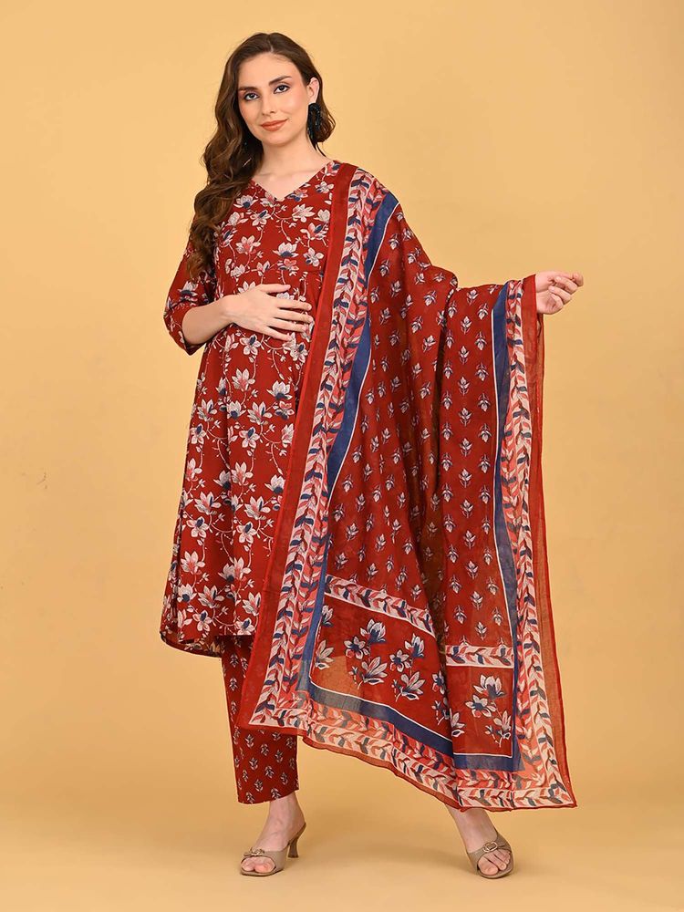 The Mom Store Ruhani Maternity And Nursing Kurta & Pant With Dupatta (Set of 3)-picture-15