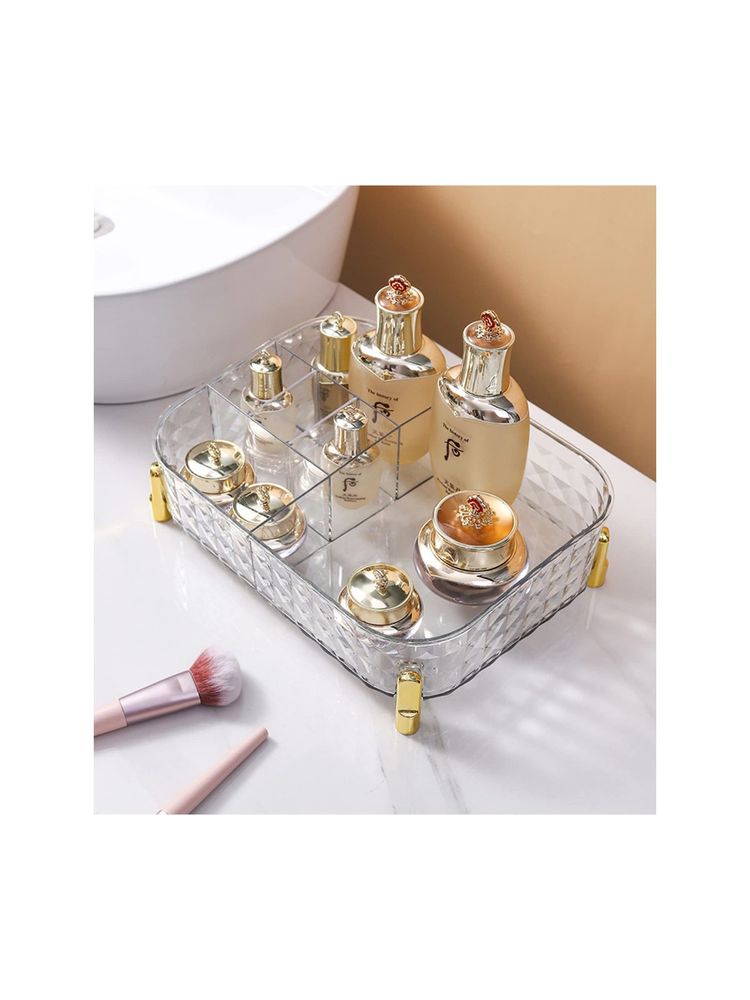 House of Quirk Acrylic Transparent Rectangular Decorative Storage Tray (White)-image-26