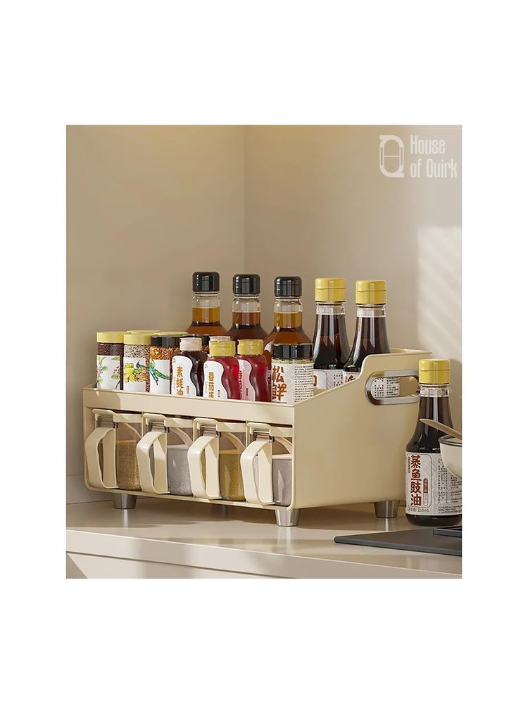 House of Quirk Condiment Rack Holder Household Shelf Jar & Spice Racks (Beige)-picture-48