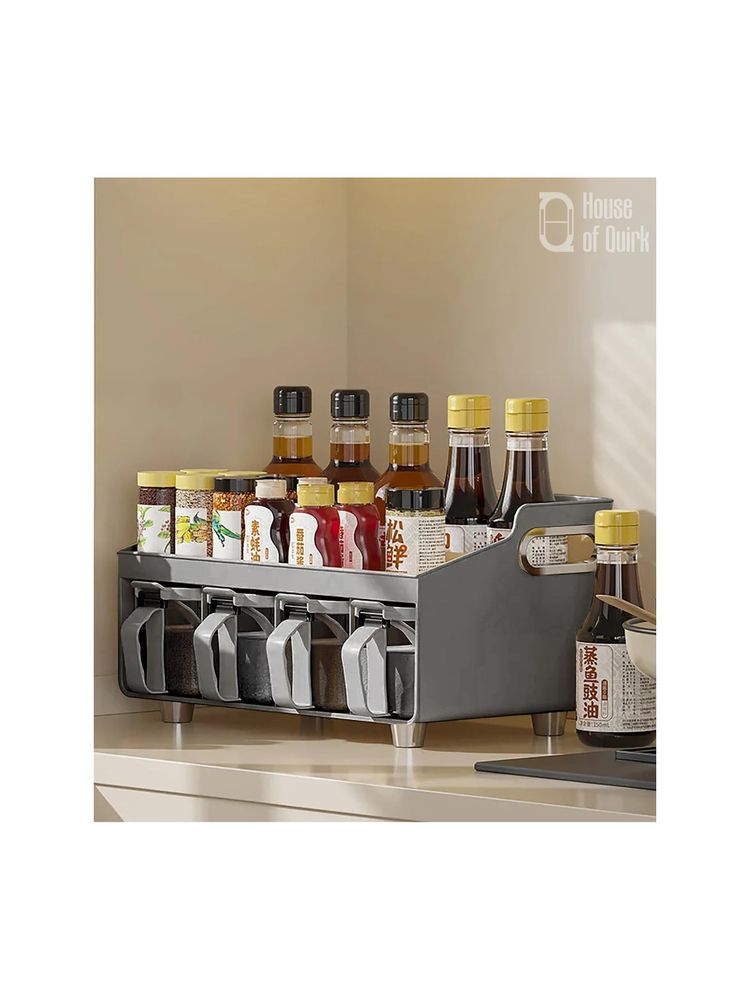 House of Quirk Condiment Rack Holder Household Shelf Jar & Spice Racks (Grey)-picture-23