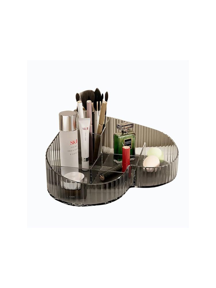 House of Quirk Heart Shape Cosmetic Storage Tray Lipstick Perfume Organizer (Grey)-image-2