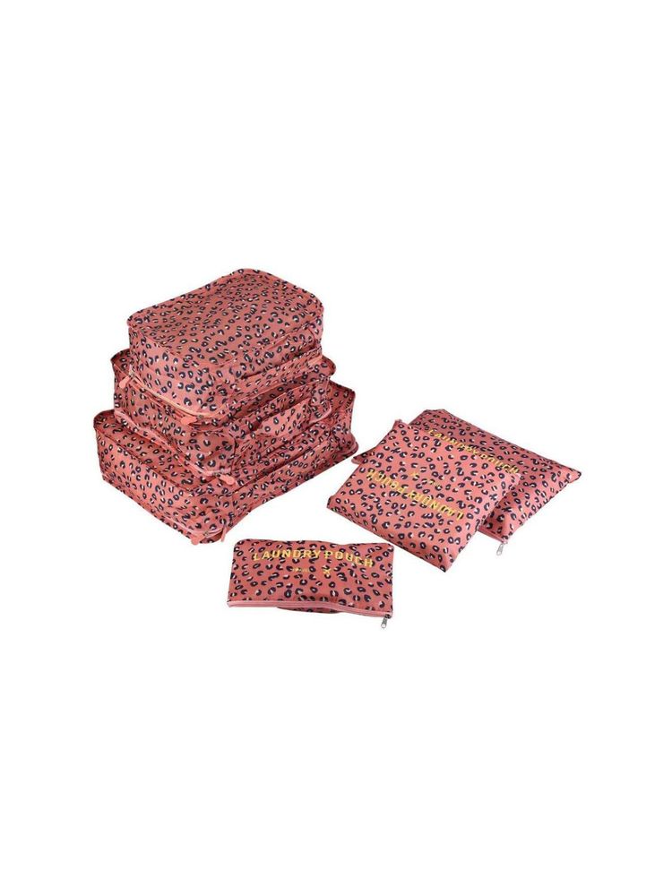 House of Quirk Printed Packing Cubes for Travel Organizer Bags Set of 6 (Pink Leopard)