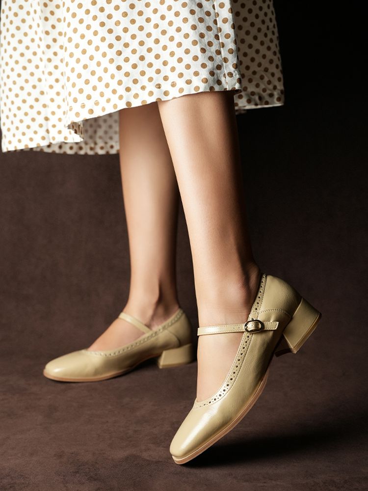 Theater Women Miss Newton Beige Block Heels With Buckles-picture-22
