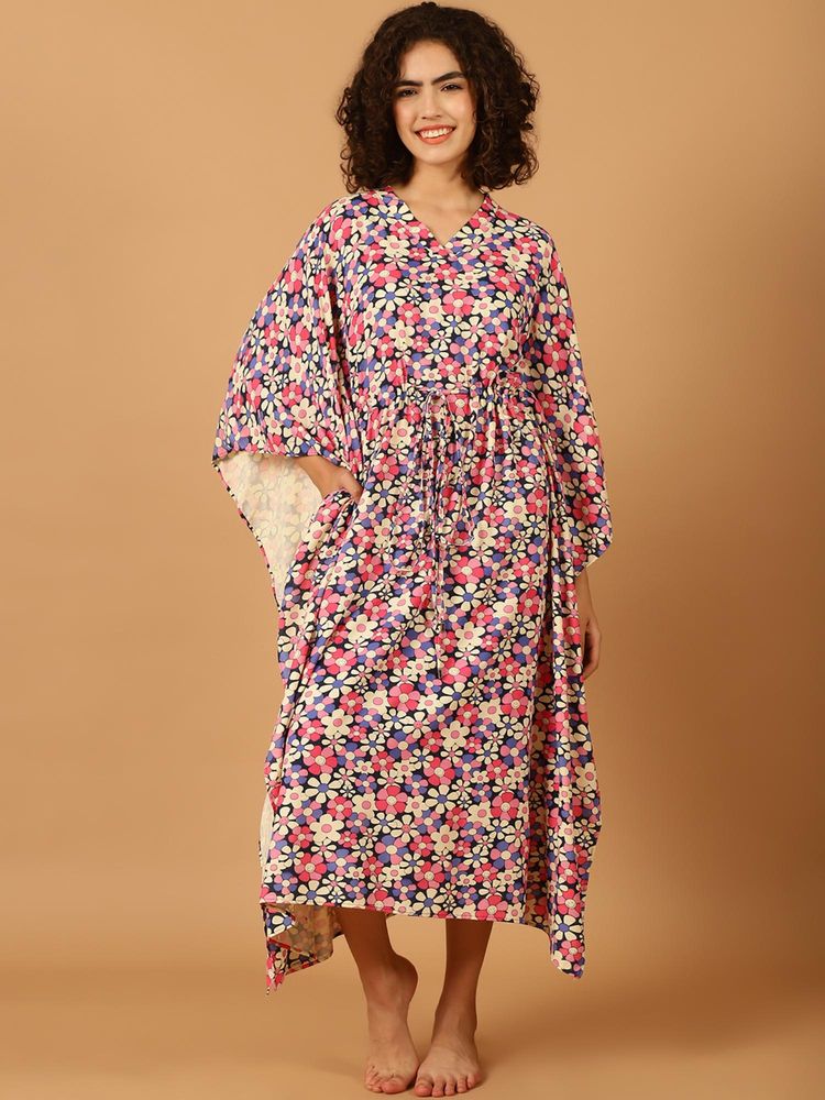 Blissence Women Multi Floral Printed Kaftan Nightdress-image-3