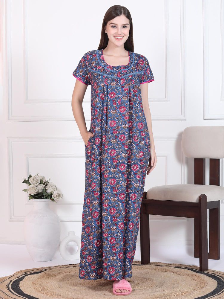 Sweet Dreams Womens Floral Printed Nightdress Blue-picture-28