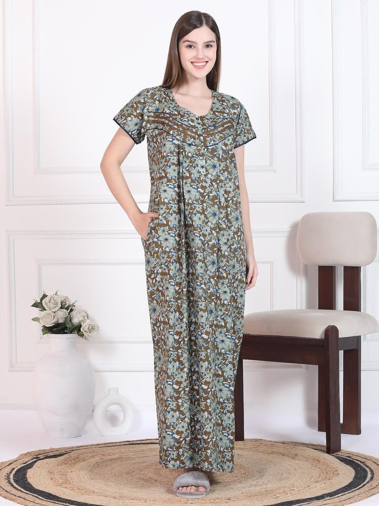 Sweet Dreams Womens Floral Printed Nightdress Khaki-picture-25