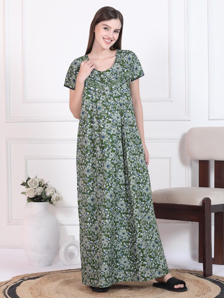 Sweet Dreams Womens Floral Printed Nightdress Green-picture-13