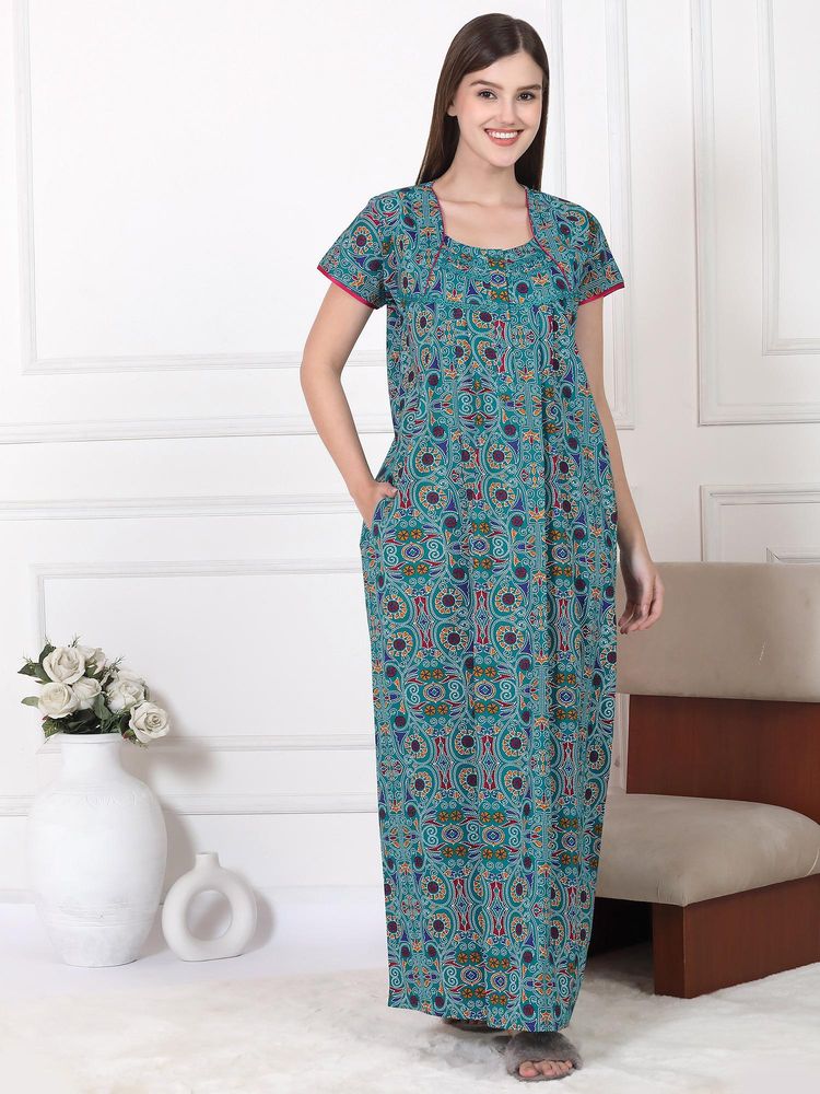 Sweet Dreams Womens Printed Nightdress Green-picture-24