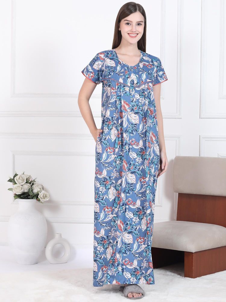 Sweet Dreams Womens Floral Printed Nightdress Blue-picture-24