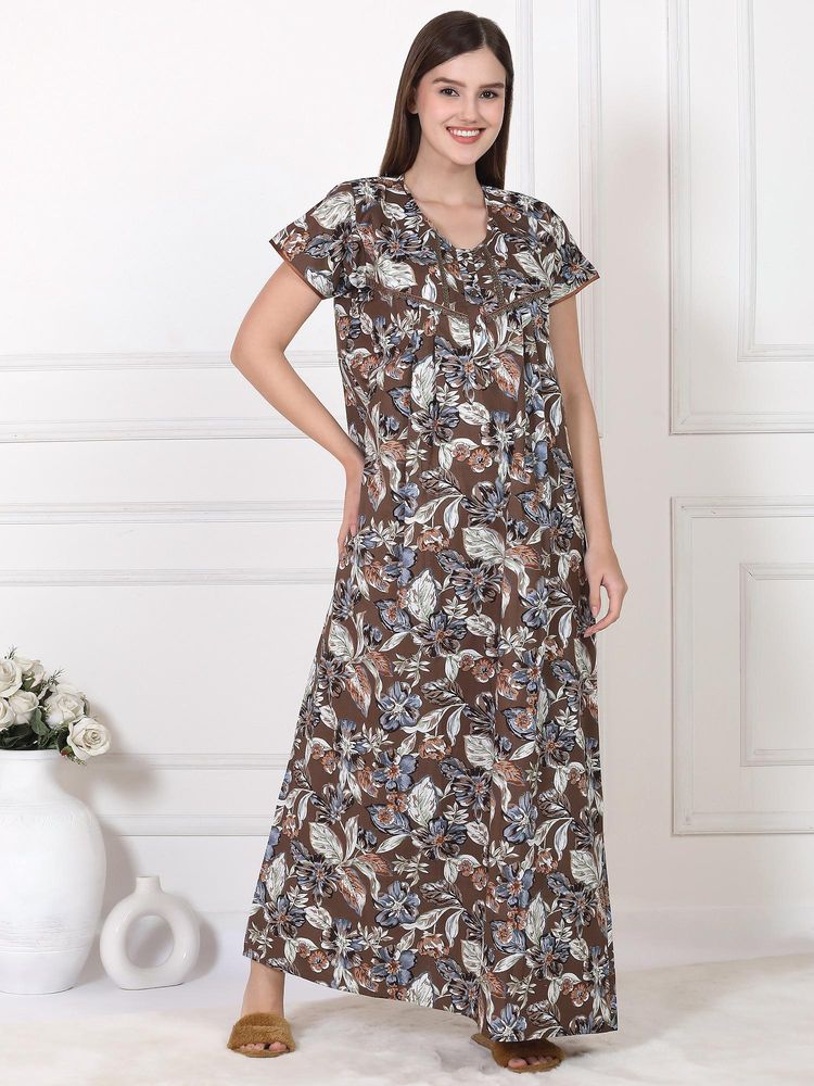 Sweet Dreams Womens Floral Printed Nightdress Brown-picture-27