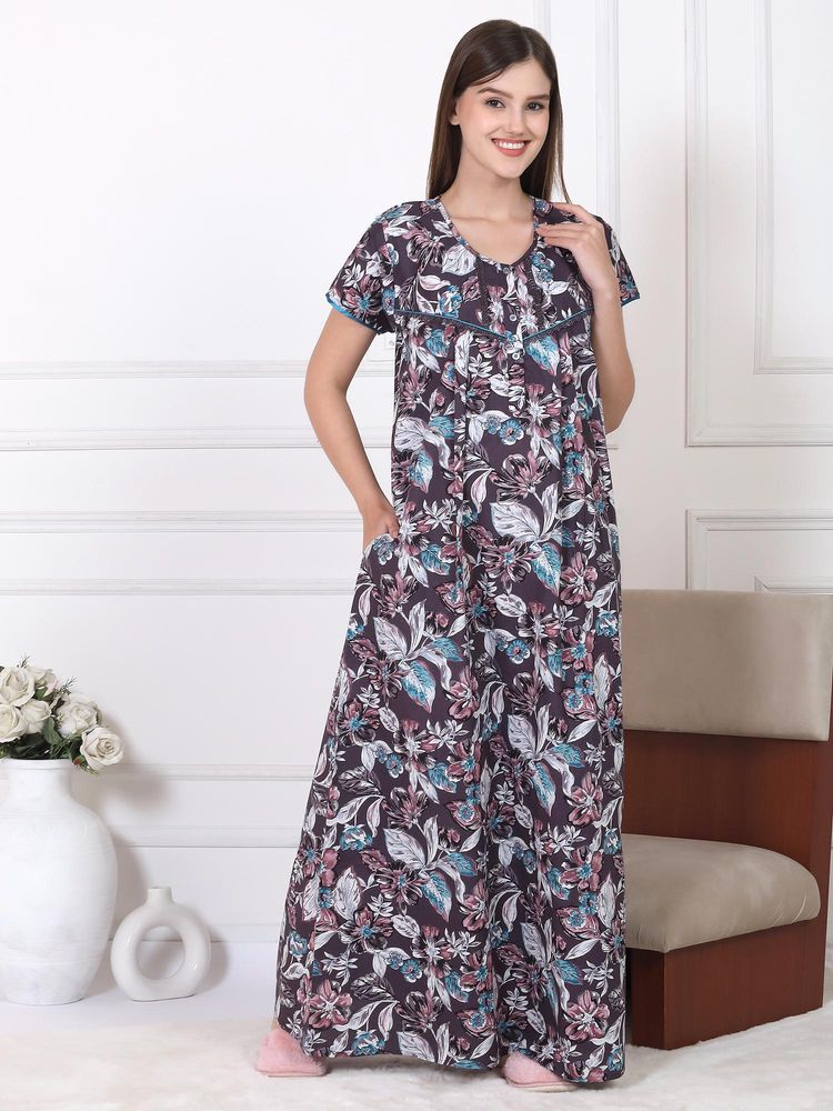 Sweet Dreams Womens Floral Printed Nightdress Purple-picture-21