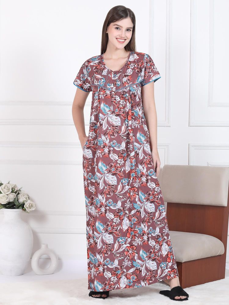 Sweet Dreams Womens Floral Printed Nightdress Wine-picture-19