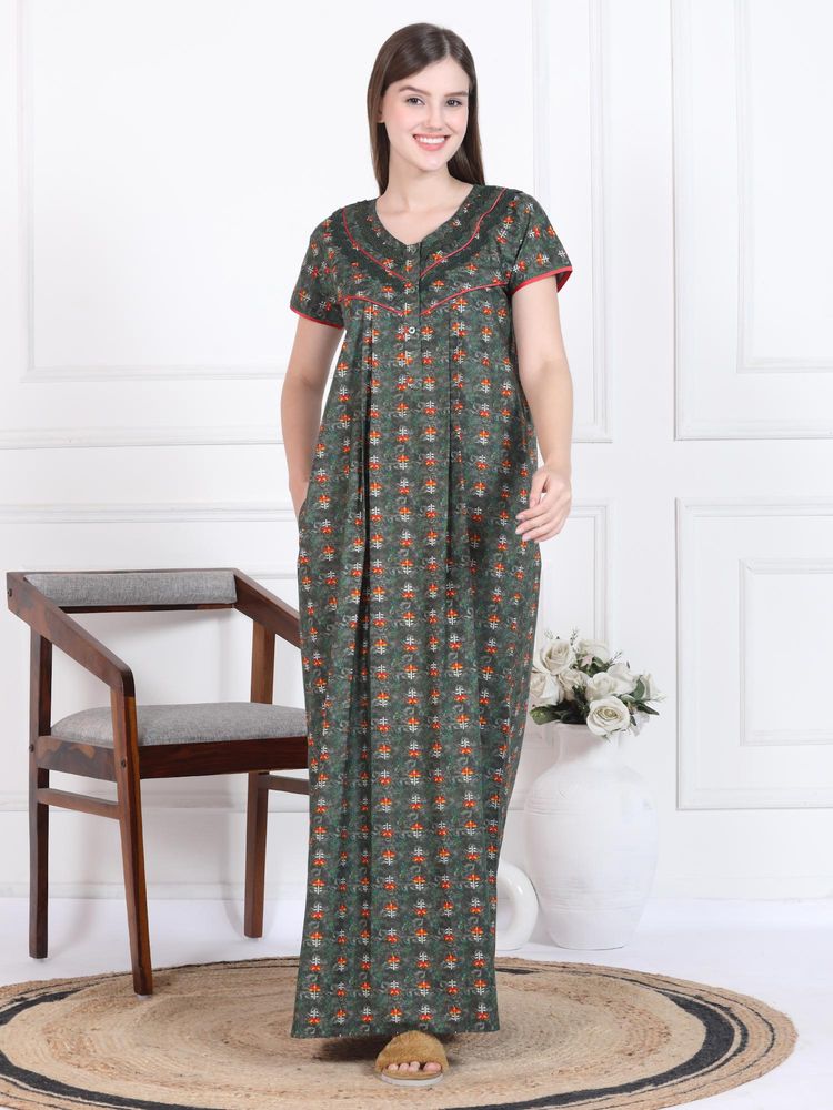 Sweet Dreams Womens Printed Nightdress Green-picture-12