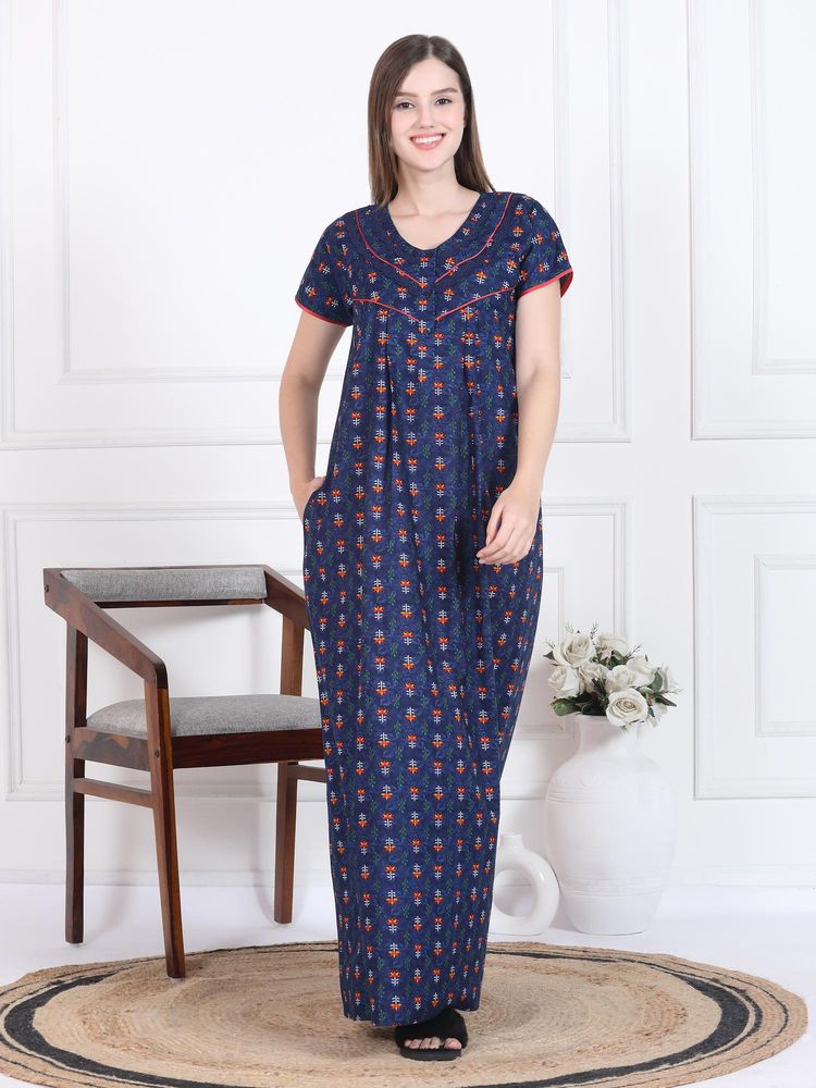 Sweet Dreams Womens Printed Nightdress Navy Blue-picture-17