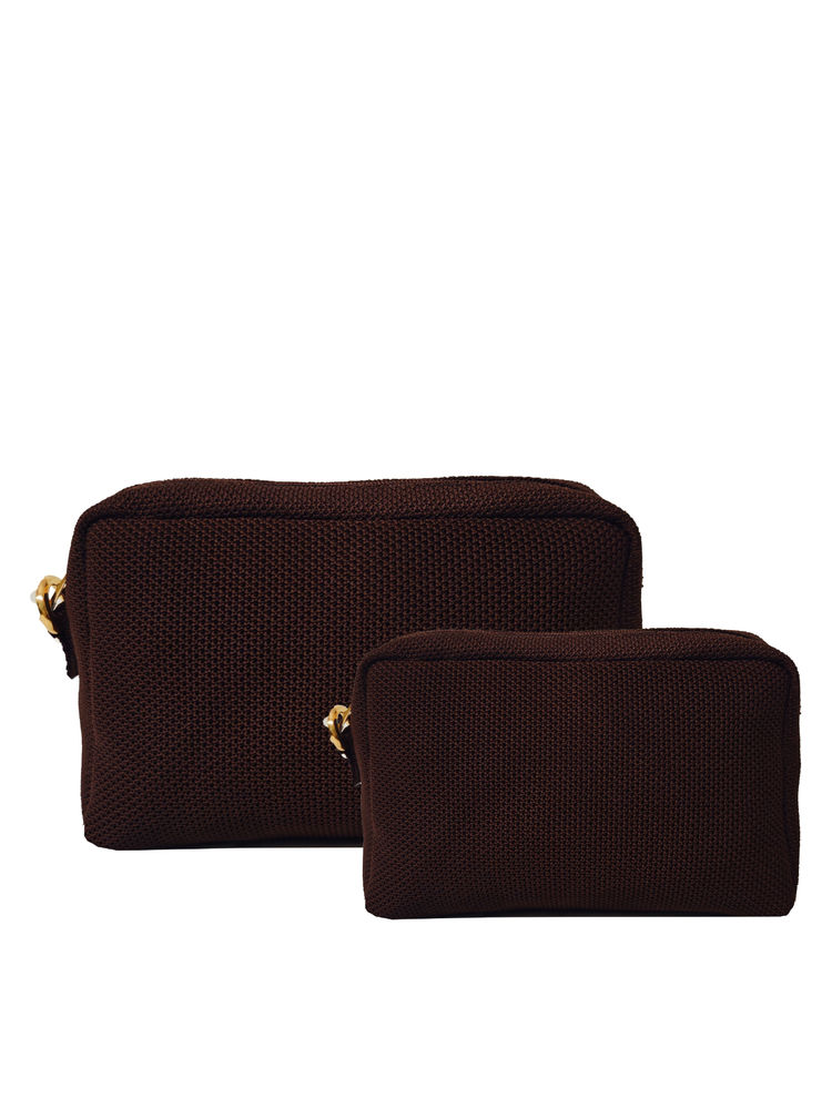 Joon Blu Minimal Brown Vanity Pouch (Set of 2) (S)