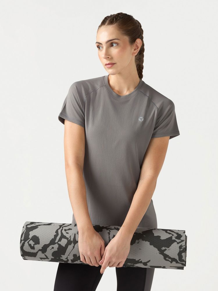 Technosport Grey Women Slim Fit Sports T-Shirt-image-4