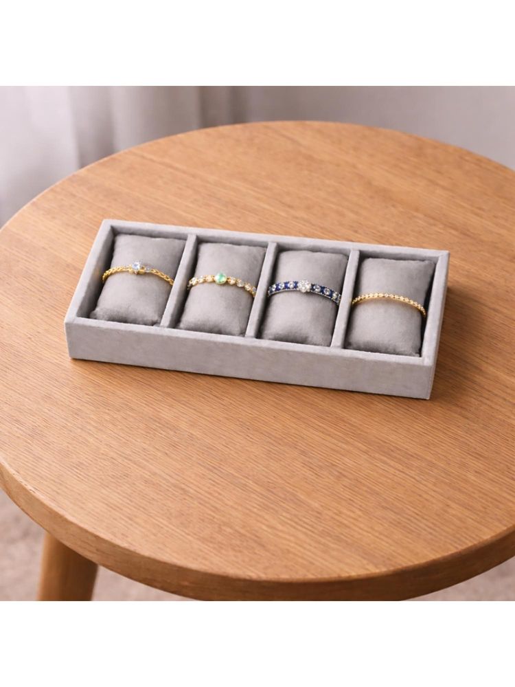 The Big Trove Luxury Grey Velvet 4 Slot Bracelets Organizer & Storage Display Tray For Closet-image-4