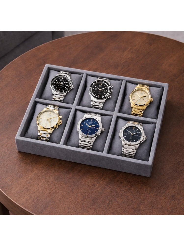 The Big Trove Luxury Grey Velvet 6 Slot Watch Organizer & Storage Display Tray For Wardrobe-image-44