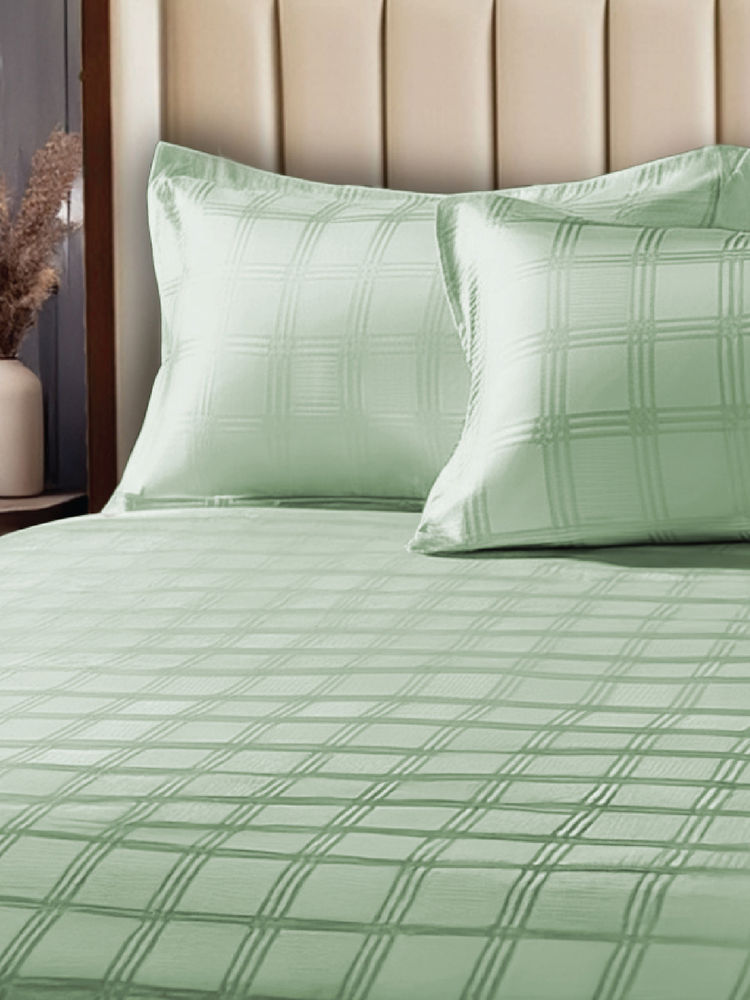 Urban Space Green Cotton 300Tc Bedsheet with 2 Pillow Covers (King)-picture-3