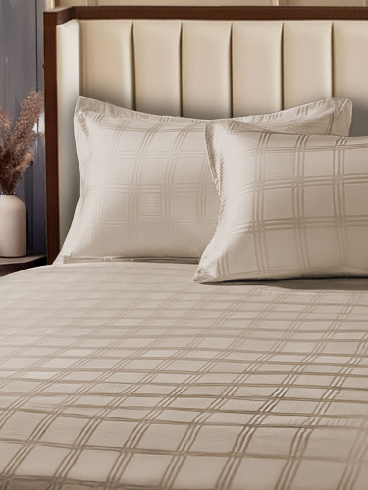 Urban Space Beige Cotton 300Tc Bedsheet with 2 Pillow Covers (King)-picture-4
