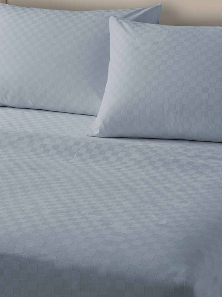 Urban Space Blue Cotton 300TC Bedsheet with 2 Pillow Covers (King)-picture-15