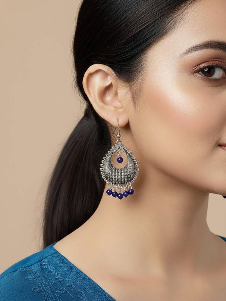 NVR Women German Silver Oxidised Chandbali Earrings-picture-12