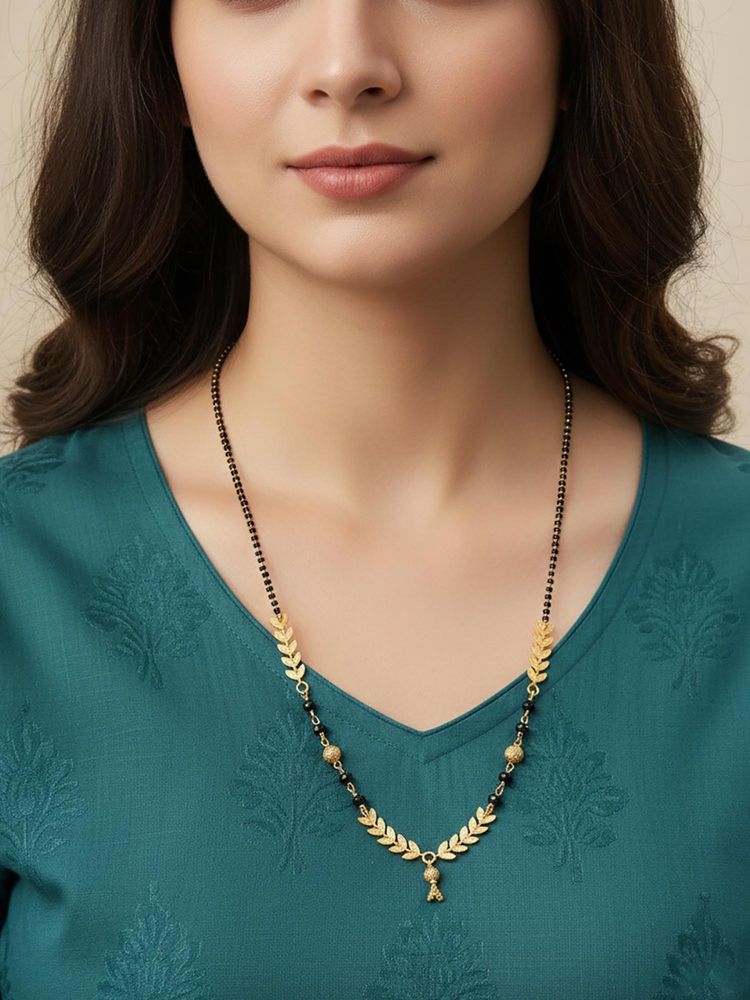 NVR Women Gold Plated Black Beaded Short Design Mangalsutra-picture-17
