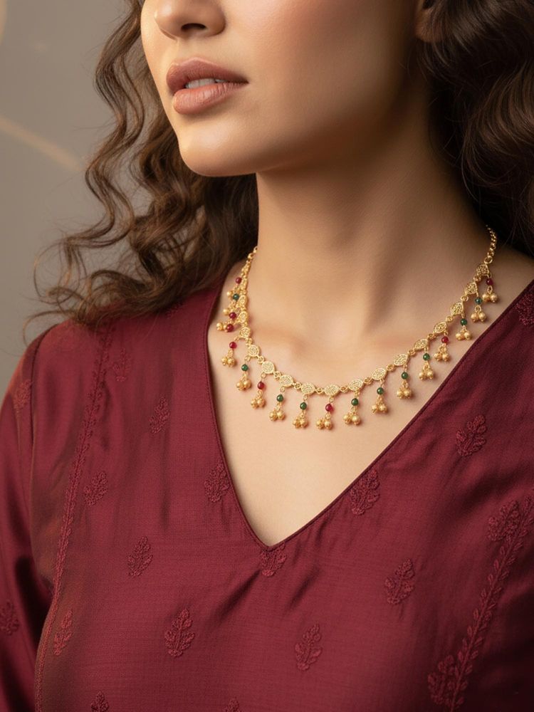 NVR Women Gold Plated Multicolour Minimal Necklace-picture-10