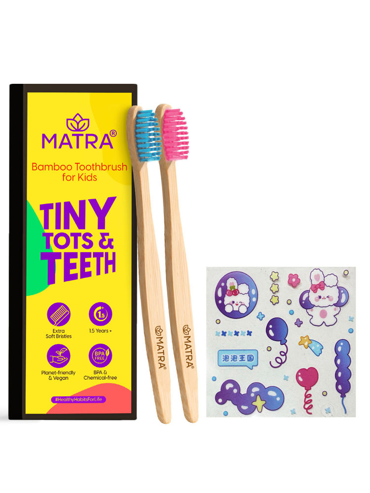Matra Bamboo Toothbrush for Kids Set with Cute Stickers