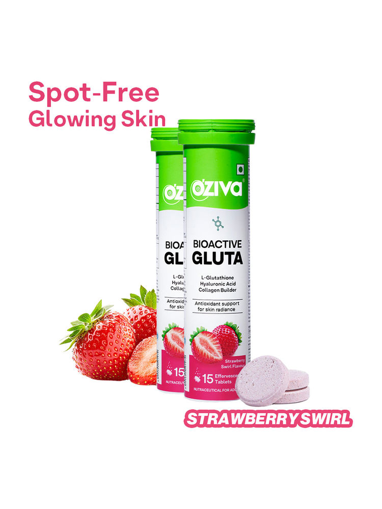 OZiva Bioactive Gluta Fizzy (L-Glutathione), Reduce Cellular Damage on Skin - Strawberry