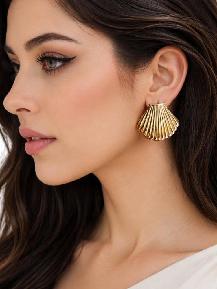 OOMPH Gold Sea Shell Shape Anti Tarnish Big Stud Earrings-picture-2