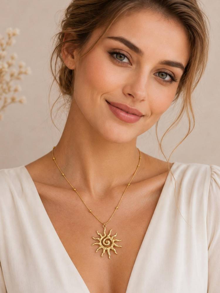 OOMPH Gold Spiral Sun Shape Anti Tarnish Pendant Necklace-picture-4