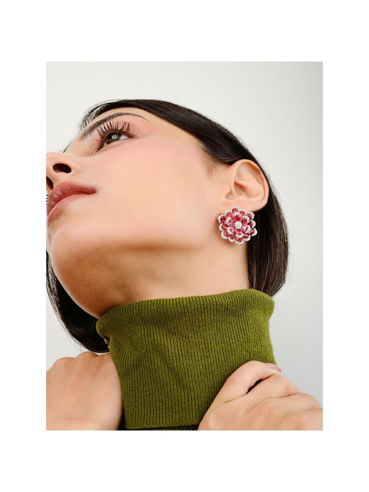 METALM Sparkling Red Ruby Cz Diamonds Silver Earrings-image-28